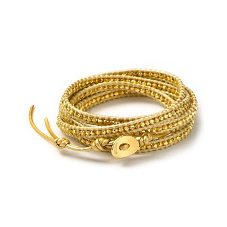 Chan Luu Leather and Goldtone Bead Wrap Bracelet, 32